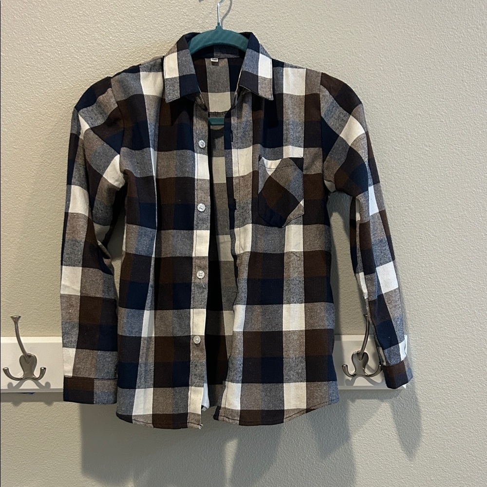 Amazon Kids Plaid Shirt - Navy, Brown, White